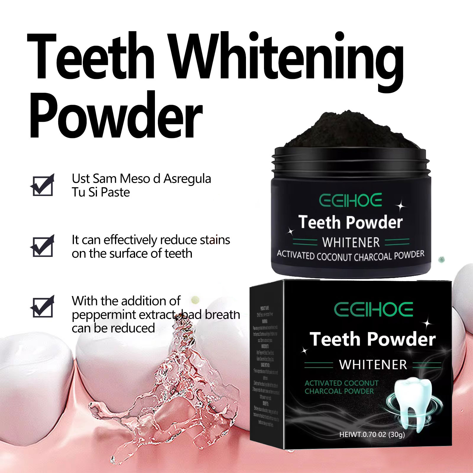 EELHOE Proszek z węglem drzewn – Teeth Whitening Charcoal Powder recenzja i cena
